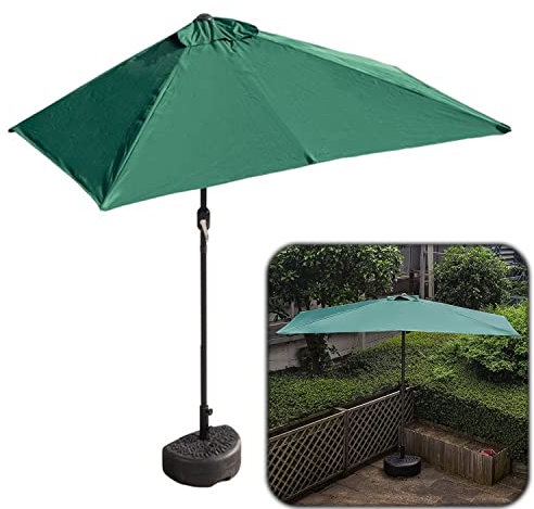 Demi Parasol Balcon Appartement avec Pied, Manivelle Simple, Petit Parasol Hauteur 225cm/245cm Parapluie Mural Rectangle Market Garden(Vert,200x100cm)