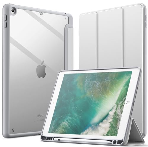 JETech Coque pour iPad 9,7 Pouces (6ème/5ème Génération, 2018/2017) avec Porte-Pencil, Étui Arrière Transparent Fin Support Antichoc Tablette (Argent)