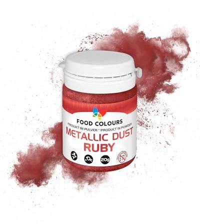 Food Colours Lebensmittelfarbpulver mit metallischem Effekt, essbarer Farbstoff RUBY METALLIC DUST 20G – ideal für die Dekoration von Kuchen, Torten, Zuckerpasten, Keksen und Getränken.