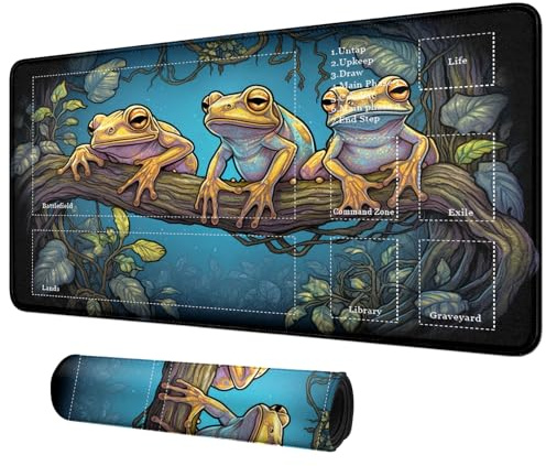 DIGTIALL Kortmatta för MTG & TCG lekmatta musmatta, 61 cm x 35 cm spelmatta för MTG RPG CCG samlarkort spel lekmattor bordsmatta perfekt för kortspel TV-spel datorkontor, färgglada grodor