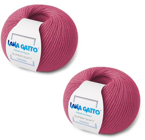 Ovillos, 100% Pura Lana Virgen Merino Extrafina de Lana Gatto, Made in Italy. Línea Super Soft, 100 g. 250 mt, (Rosa, 2)