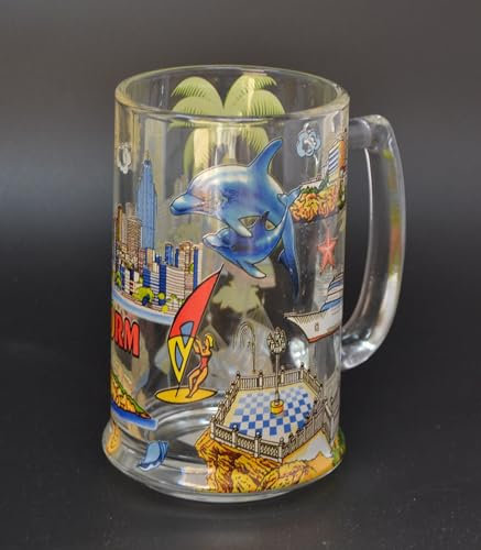 Z&H VASO DE PINTA BENIDORM - Vaso de pinta de recuerdo de Benidorm, Benidorm Strip, Vida Marina, Cócteles y Sol. Recuerdo español.