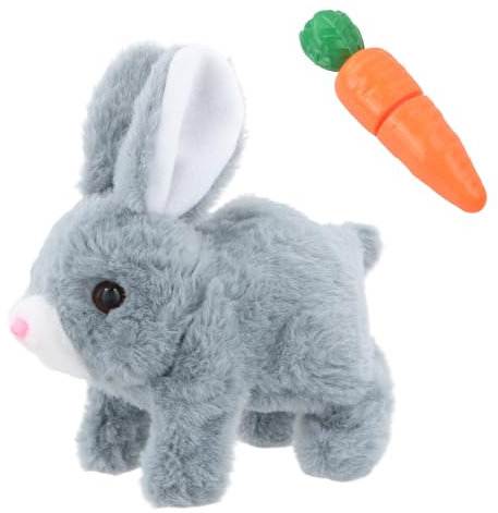 Jouets Interactifs Éducatifs Les Lapins et Mignon Carotte, Jouet de Lapin Électrique Animal, Peuvent Marcher et Parler, Jouet Interactif Lapin de Paques pour Enfants (Gris)