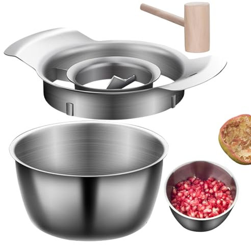 BommFu Granatapfel Schälwerkzeug Set | Manueller Granatapfelschäler | Edelstahl-Granatapfel-Entfernungswerkzeug Mit Schüssel - Küchenobst-Granatapfel-Entkerner-Schälwerkzeug - Einf Demontage