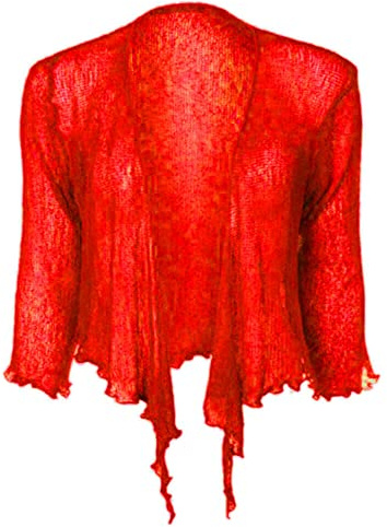 Kiran Fashion damer 3/4 ärm fina stickade bolero korta stretchiga axelremsa topp jacka cardigan, en storlek, Röd, One Size