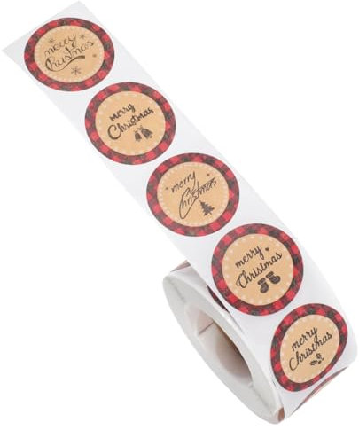 NUOBESTY Versiegelungsaufkleber Für Geschenktüten Aus Kraftpapier Selbstklebende Runde Umschlagetiketten Mit Weihnachtlichem Muster Für Grußkarten Und Geschenktüten