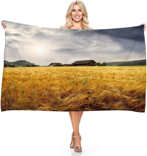 okoikfc 3D Strandtuch 150x200 cm Weizenfeld Badetuch Groß Weizenfeld Microfaser Handtücher Weich Schnell Trocknen Strandhandtuch Herren Frauen Badetücher, Strandtücher Strandlaken Handtuch A1518