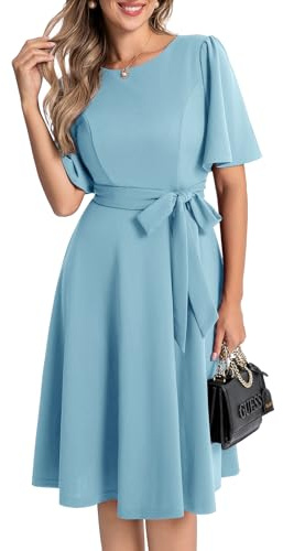 Bbonlinedress Vestido de cóctel de manga corta para mujer, estilo vintage, formal, para invitada de boda, iglesia, vestido modesto