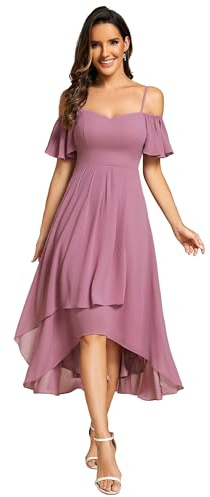 Ever-Pretty Women's Midi Evening Dress Ladies A-Line with Short Sleeve for Prom Wedding Guest Dress Orchid 26UK