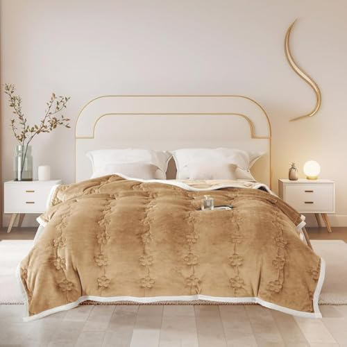 ShowyLive Kuscheldecke Flauschig Decke Sofadecke Fleecedecke Flanell Couchdecke Für Bett Sofa Schlafzimmer Büro- Dicke & Warm Wohndecke für Couch Sofaüberwurf (Kamel, 150x200CM)
