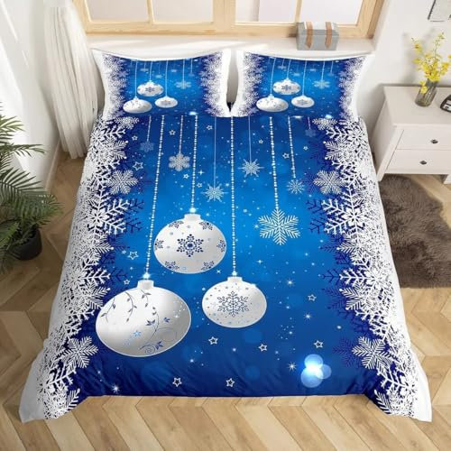 MLUNKQAIL Bettbezug 135x200 Schneeflocke Bettwäsche Weihnachtskugeln Weich Atmungsaktiv Bettwäsche Set Mikrofaser Bettbezüge und 2 Kissenbezüge 80x80 cm mit Reißverschluss für Ganzjaehrig