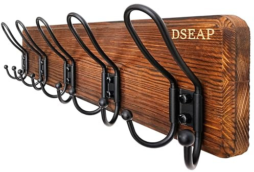 Dseap Coat Rack Wall Mounted - Heavy Duty Farmhouse Rustic Wall Coat Hanger with 5 Wire Hooks for Clothes Hat Jacket Towel, RusticWire, J1-5A, Rustic Brown & Black