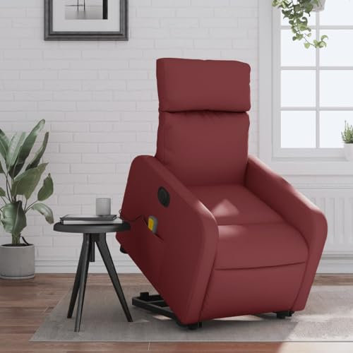 Homgoday Massagesessel mit Aufstehhilfe Elektrisch, Relaxsessel Aufstehsessel Seniorensessel Fernsehsessel mit Liegefunktion, TV Sessel Ruhesessel für Wohnzimmer Weinrot Kunstleder