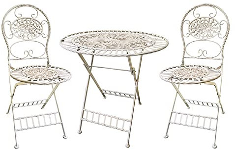 WOTZOV 3-teiliges Bistrotisch-Set aus Metall, klappbar, 2 Stühle und 1 Tisch, wetterbeständiger Beistelltisch für den Außenbereich, Beistelltisch-Couchtische aus Gusseisen,