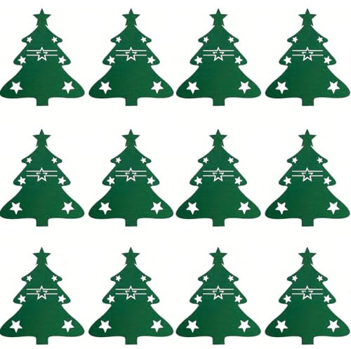 AFCJLTO 12 Stück Besteckhalter Weihnachten Filz, Bestecktasche Tannenbaum Besteckbeutel Weihnachtsbaum Tischdeko, für Party Abendessen Esstisch Deko