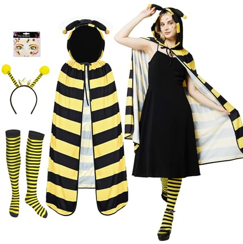 Ulikey Marienkäfer Kostüm Damen, Ladybug Kostüm mit Haarreif Marienkäfer, Strümpfe, Karnevals Marienkäfer Cape mit Kapuze für Erwachsenen, Karneval, Fasching, Mottoparty