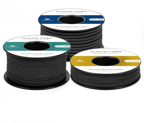 Abma Cord Elastic Cord 1mm x 10m Bungee Cord Elastic String Shock Cord Round Rope for Craft, Jewellery, Bracelet, Sewing, Backpack, Tent Poles, Camping - Black