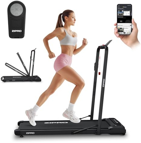 ZIPRO Newlite Laufband Klappbar, Walking Pad, Zwei Trainingsmodi, Faltbares FlatFold Design, Geschwindigkeit 1-10 km/h, Hohe Stabilität bis 110 kg, Easy Walk Dämpfung, Leiser Motor, LED-Display