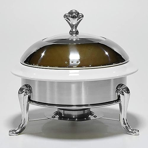 CWCQGH Chafing Dish Buffet Set, Round Durable Chafer and Buffet Warmer Set, Stainless Steel Chafer for Kitchen Party Dining Buffet,Gold,Stainless Steel Liner (Silver Ceramic Liner)