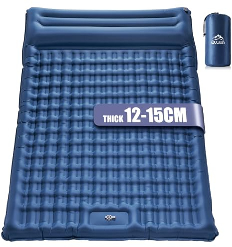 wulwun Self Inflating Sleeping Mat Camping Double, 12-15CM Thick Inflatable Camp Sleeping Mats, 2 Person Sleep Pad with Built-in Pump Ultralight Air Mattress for Backpack, Hiking Trap Travel (Blue)
