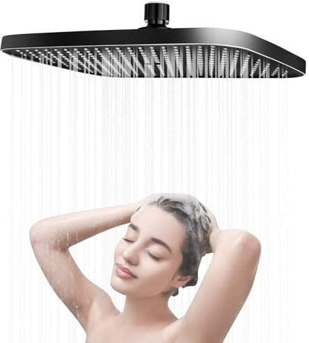 RUCUDIM Soffione doccia a pioggia 14 pollici, soffione doccia quadrato regolabile a 360°, per risparmiare acqua, soffione a pioggia, autopulente, soffione doccia a pioggia