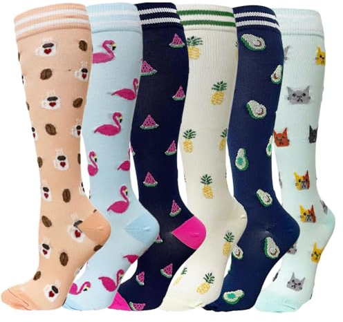 GEYIWSSXY 6 Paar Kompressionsstrümpfe für Herren Damen Bunte Stützstrümpfe für Sport Laufen Reisen Radsport Kniestrümpfe