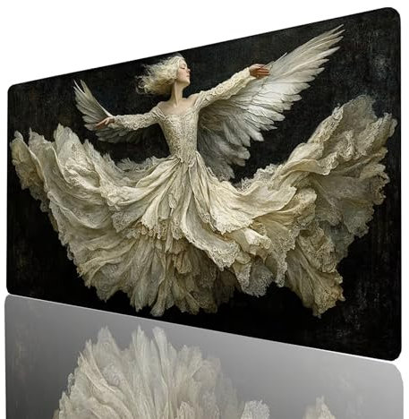 Alfombrilla Ratón Colorblanco, Alfombrilla Gaming Ángel, Impermeable Tapete Escritorio 1400x600x3mm Compatible con Raton Inalambrico y Teclado Inalambrico, Mousepad para Portatil Regalo Hombre 6032GYL