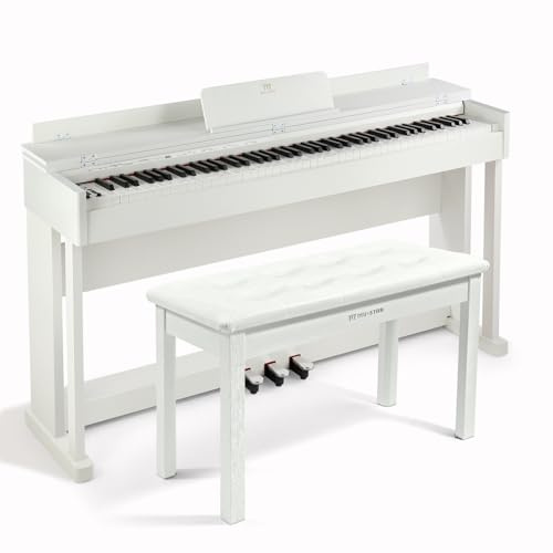 Digital Piano 88 Weighted Keys Hammer Action with Piano Bench, 88 Key Piano Keyboard Fully Weighted, Electric Piano Keyboard 88 Keys with 3 Pedals, Built-In Speakers, USB/MIDI, Furniture Stand (White)
