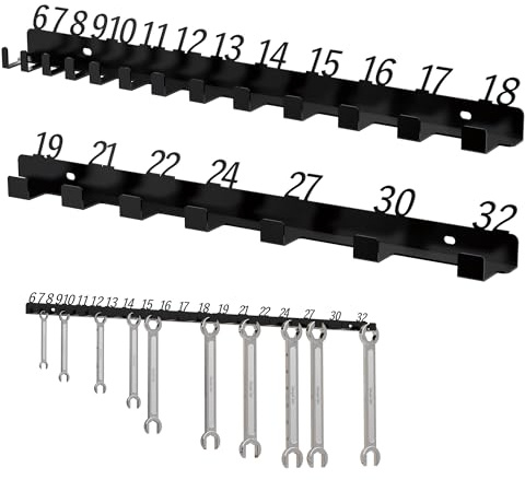 ZORISE Metal Wall-Mounted Wrench Organizer - Multi-Sized Socket Tool Holder with Numbered System for Home & Garage Storage, Essential Workshop Accessory, Holder for 20wrenches（Fits 6mm to 32mm）