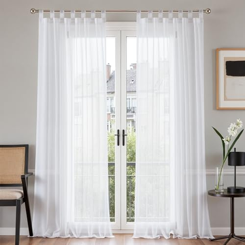 TOPICK Schlaufenschal 2er Set Gardinenschals Vorhänge H260xB140 Weiß | Leinenoptik Schlaufengardinen Wohnzimmer modern Schlaufenvorhang Vorhänge Schlafzimmer Curtains Living Room übergardinen