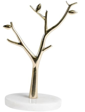 Mipcase Soporte de Exhibición de Joyería Forma de Árbol con Ramas Doradas y Base de Mármol Blanco Organizador Colgante para Pendientes Collares Anillos y Pulseras para Personal y