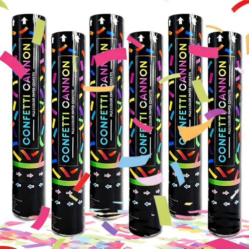 KBIBCK 6 Stück Konfettikanone, 27cm Party Popper Bunt Biologisch Abbaubare