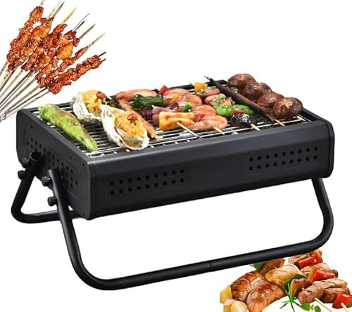 Griglia a carbonella, portatile, in acciaio inox, per campeggio all'aperto, design da tavolo, ideale per 2-4 persone, perfetta per tailgating e uso in giardino