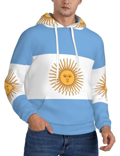 Sudadera Ligera con Capucha para Hombre Transpirable Antiviento Estampado Argentine Republic Bandera Tejido Suave Actividades Al Aire Libre Entrenamiento Y Uso Deportivo Cotidiano