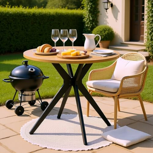 FURNISH 1 Bistrotisch, rund, Vintage, aus Eiche und Schwarz, aus technischem Holz und Metall, kompaktes und robustes Design für ungezwungene Mahlzeiten und Kaffeepausen im Garten oder auf der Terrasse