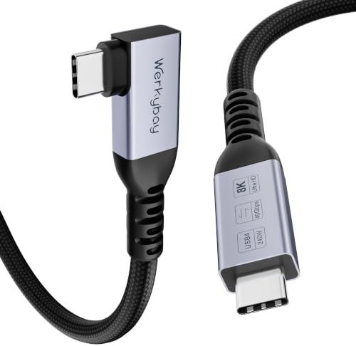 Werkybay 1m Cavo USB4 ad angolo di 90 gradi da 40Gbps, Cavo USB C Video 8K@60hz/4K@144Hz, 240W PD 3.1 Cavi Thunderbolt 4 compatibile con IPhone 16/17, MacBook Pro/Air, Hub/SSD, Smartphone/Laptop