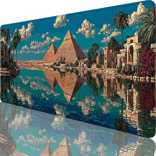 Tapis de Souris Gaming Bleu, Grand Tapis de Souris XXL 1600x800x3 mm, Egypte Mouse Pad pour Clavier et Bureau, Gaming Accessoire, Antidérapante, Améliore la précision et la Vitesse pour Gamer l-7744