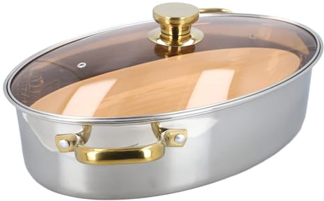 OVAQUIXI Olla de de Pescado de Acero Inoxidable, Utensilios de Cocina Ovalados Resistentes para Cocinar Al, para Uso en Cocina, Acero Inoxidable 304
