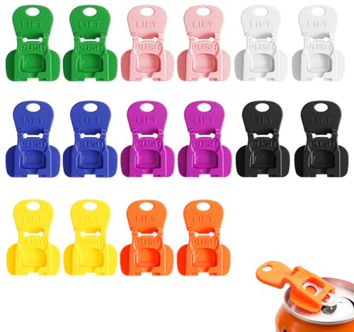 16pcs Easy Can Openers, Manual Plastic Ring Pull Opener Leakproof Drink Protector for Soda, Coke, Beer, Drinks (16)