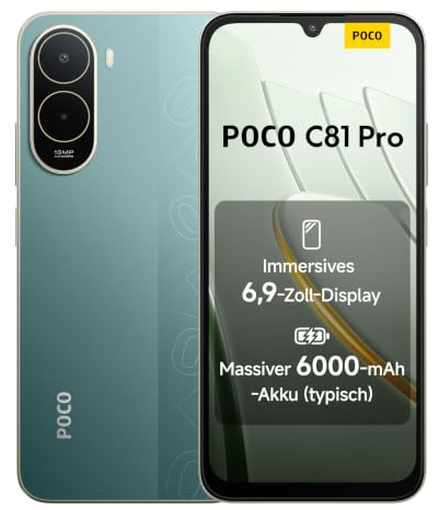 XIAOMI POCO C81 Pro Smartphone 4+256 GB Verde Batería de 6000 mAh | Pantalla inmersiva de 6,9, Teléfono con diseño elegante y refinado, Cámara dual AI de 13 MP, 1 año de garantía adicional