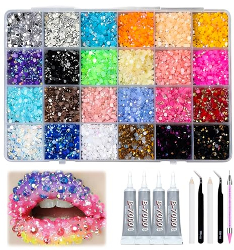 24 Colores Bedazzling Kit With Glue Badazzling Kit Diamantes para Manualidades Rhinestones Para Manualidades Decoración de Uñas con 4 Tubos de Pegamento 2 Pinzas 2 Crayones 1 Rotulador en Puntos