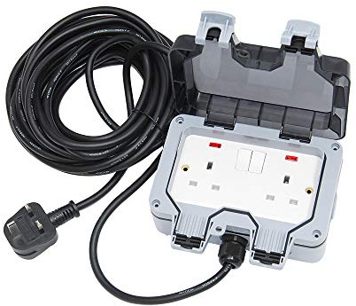 Outdoor 15M Extension Lead 2 Way Waterproof IP66 Garden Long Extension Cord Weatherproof Double Switched Outside Use