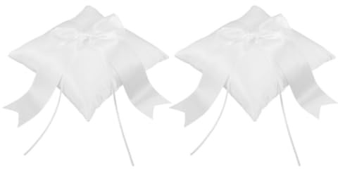AMUSLESUR Coussin d'alliances nœud pour Mariage 2pcs en Tissu Blanc, léger et Portable, adapté aux cérémonies et fêtes