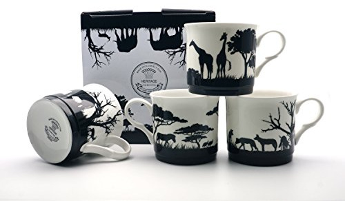 FINE BONE CHINA SET OF 4 MUGS GIFT BOXED SAFARI MUGS FREE UK DELIVERY