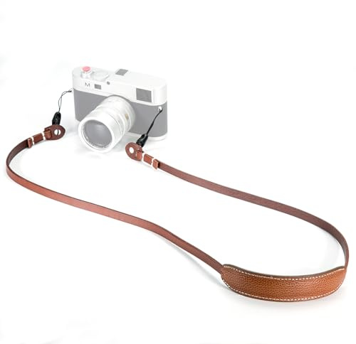 CANPIS CP005 Genuine Leather Camera Strap with Shoulder Pad, Handmade Vintage Camera Shoulder Strap for Mirrorless Cameras (Brown)