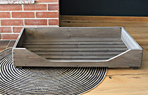 dekorie67 Hundebett aus Holz für mittlere Hunde - 100 x 60 cm - Farbe: Braun - Hundekorb/Hundesofa/Katzenbett aus Massivholz