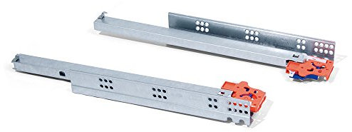 Emuca 3052405 Coppia di Guide Invisibili per Cassetto, Estrazione Totale, Chiusura Soft, con Agganci, Zincato, 440 mm