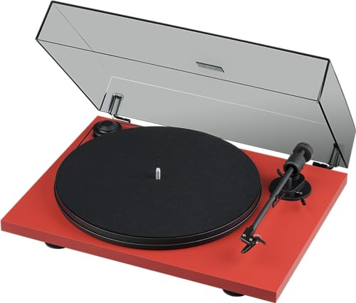 Pro-Ject Primary E - Audiophiler Plug & Play Plattenspieler in Rot | Riemenantrieb, voreingestellter Ortofon Tonabnehmer, handmade in Europe, Vibration absorbierende Füße und Hi-Fi Stereo Klang.
