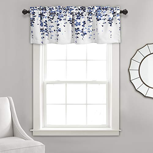 Lush Decor Weeping Flowers Navy and Blue Valance Curtain for Windows,