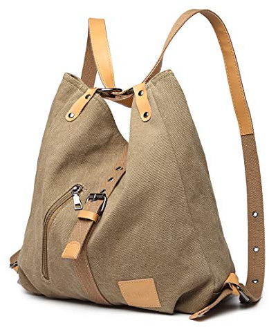 KONO Henkeltaschen Canvas Rucksack Damen Groß Handtaschen Anti Diebstahl Taschen Shopper Schultertaschen Multifunktional Umhängentaschen für Alltag Büro Schule Ausflug Einkauf